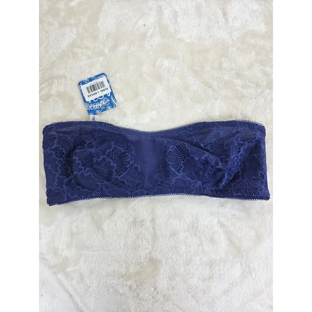 Intimately Free People Blue Lace Bandeau Bra Strapless Floral NWT‎ XS
